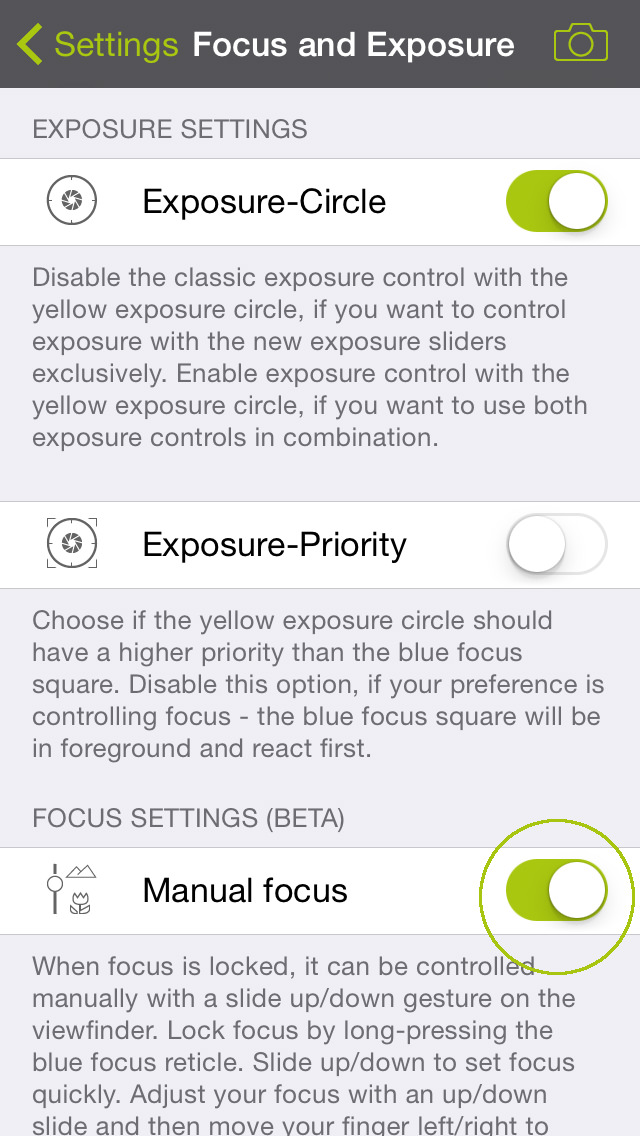 Manual focus setting