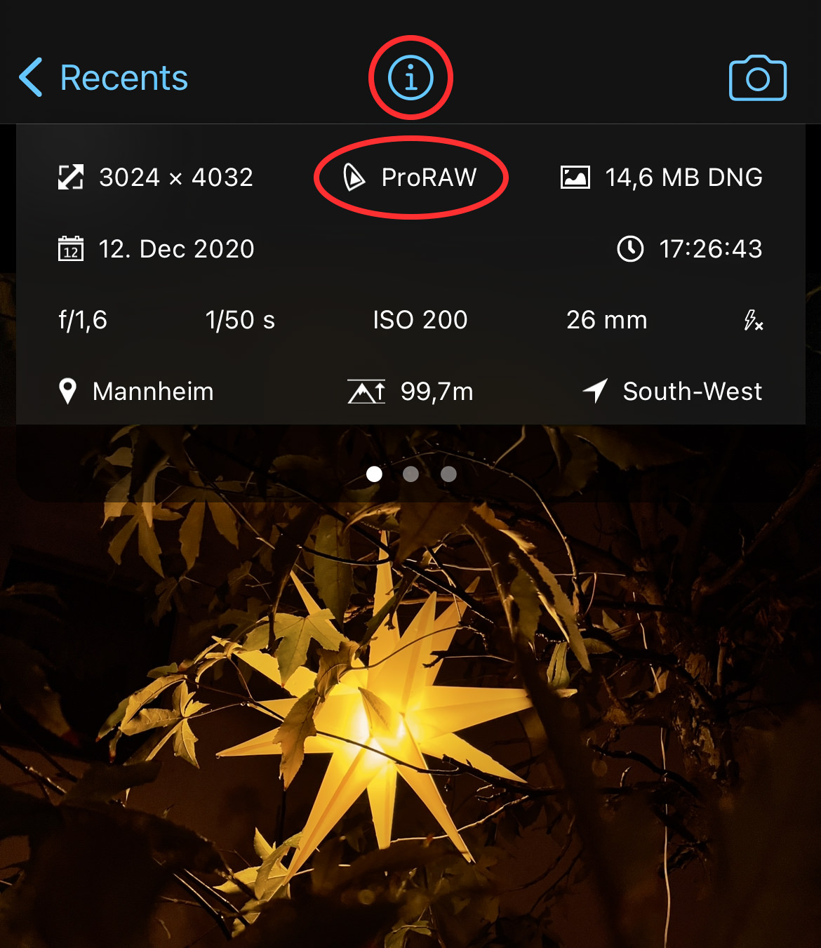 ProCamera’s Exif Viewer for iPhone ProRAW photos