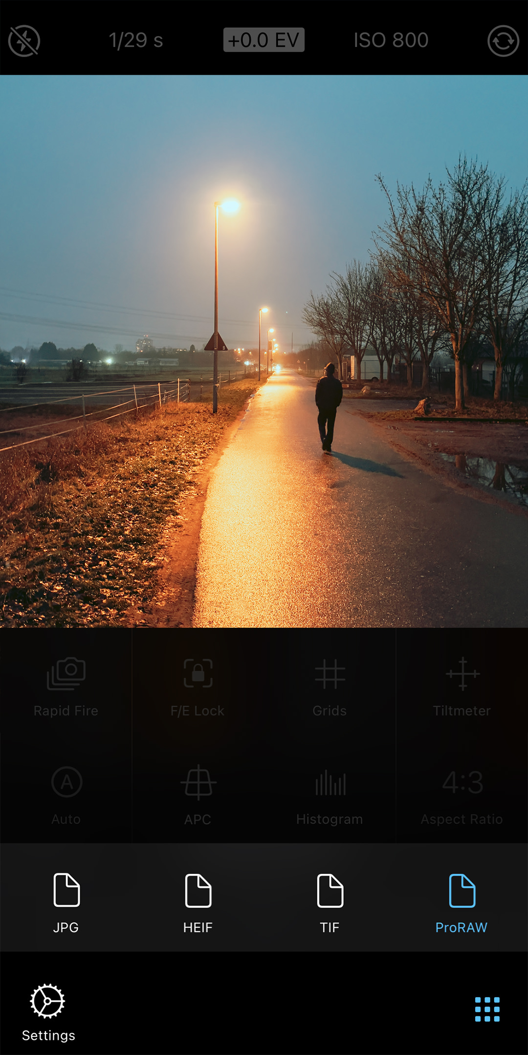 ProCamera ProRAW File Format Selection in Control Panel Screenshot