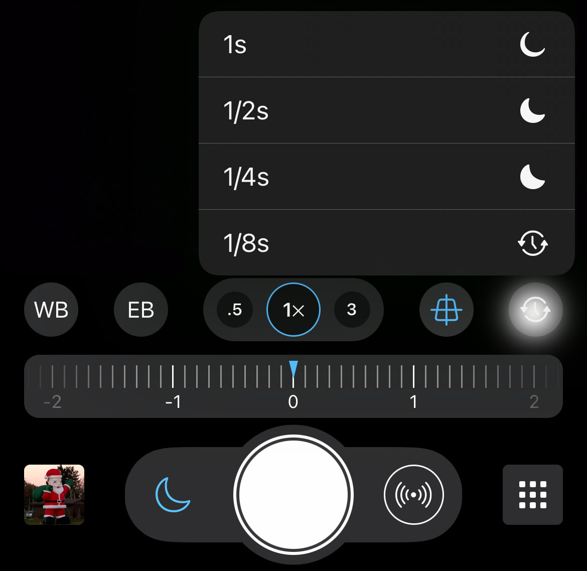 ProCamera LowLight camera mode maximum exposure time list