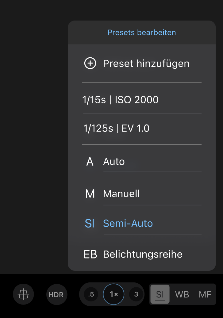 Eigene Kamera Presets in ProCamera