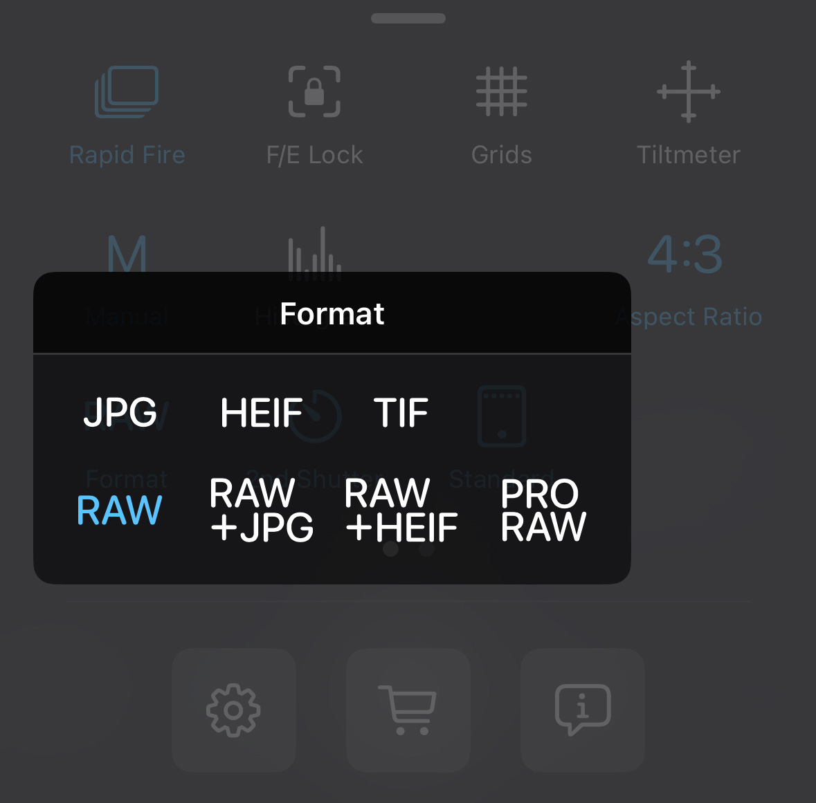 RAW photo formats in ProCamera